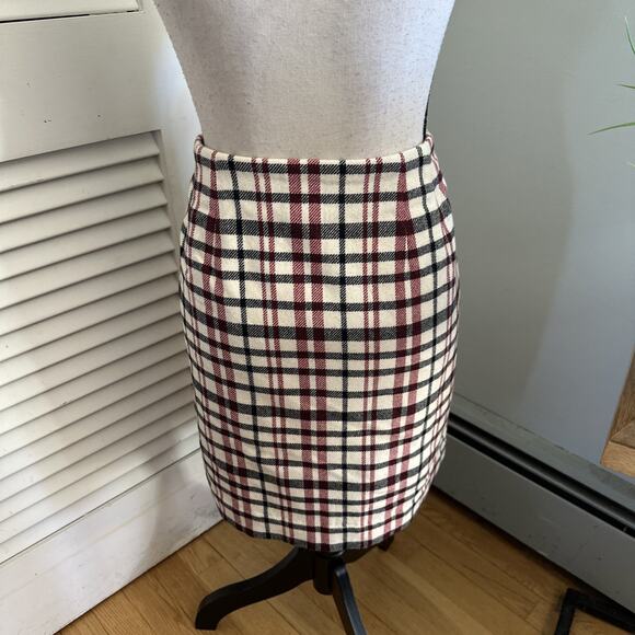 Vintage Ann Taylor Skirt Womens 8 Cream Red Plaid Mini Retro Y2K Preppy Office - Picture 4 of 8